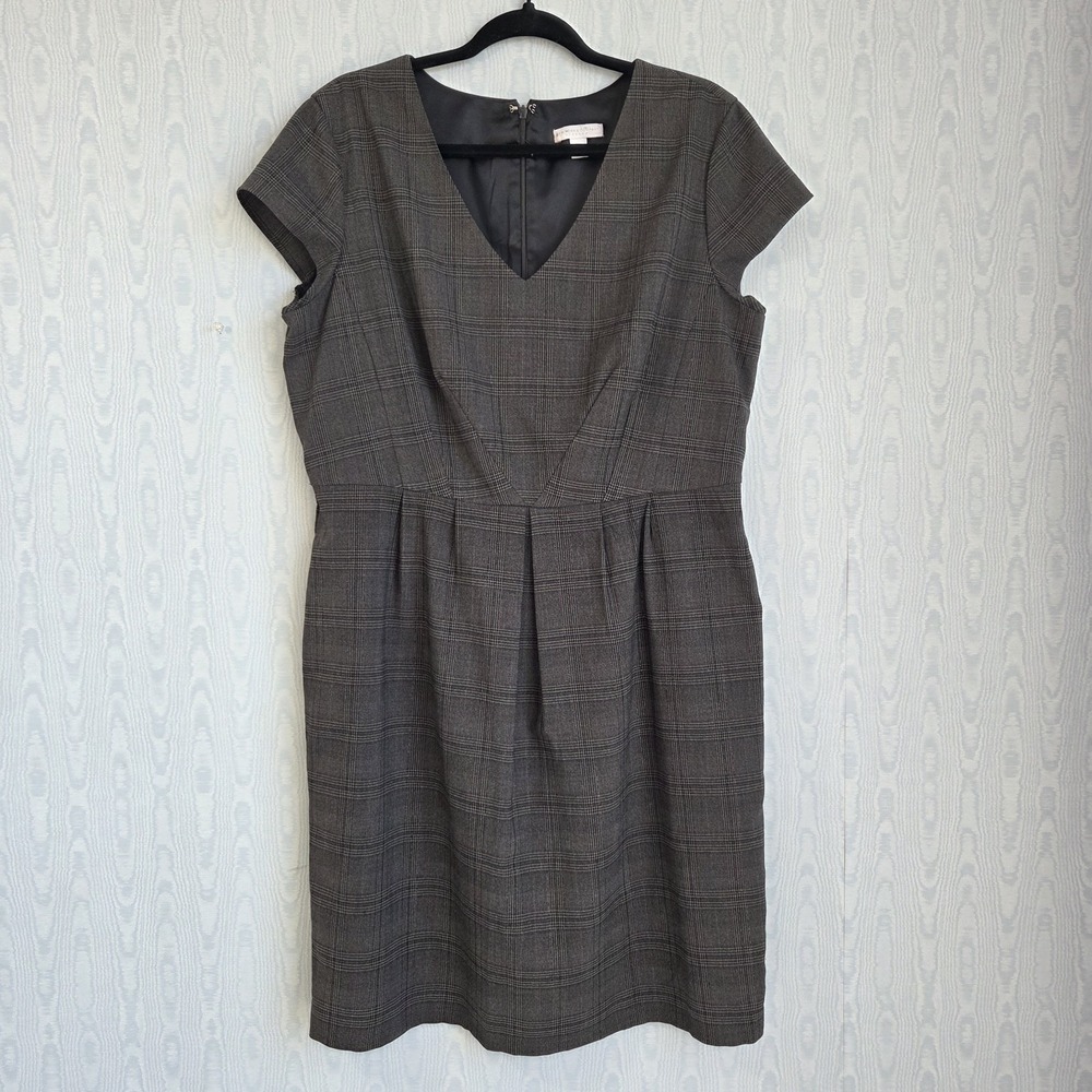 NY & Co Sheath Dress 16 Gray Windowpane Plaid‎ Tailored Preppy Academia Career